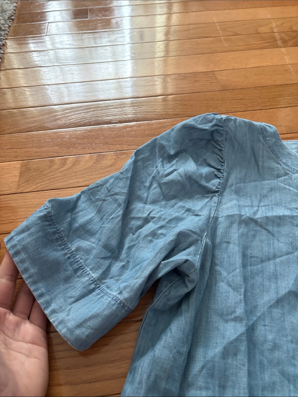LOFT Light Blue Chambray Puff-Sleeve Blouse - Picture 4 of 9